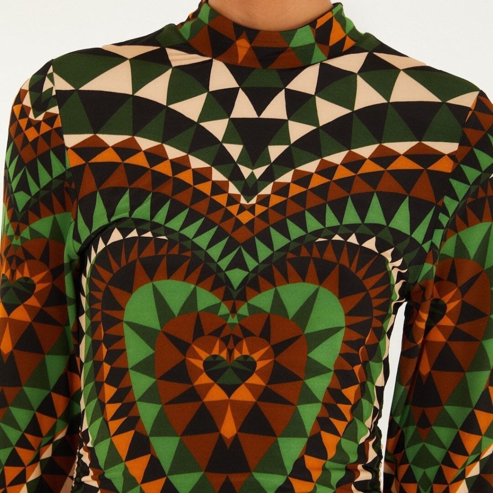 FARM Rio Multicolor Heart Deco Long Sleeve Jersey Midi Dress Size MHEART DECO GR - Picture 2 of 3